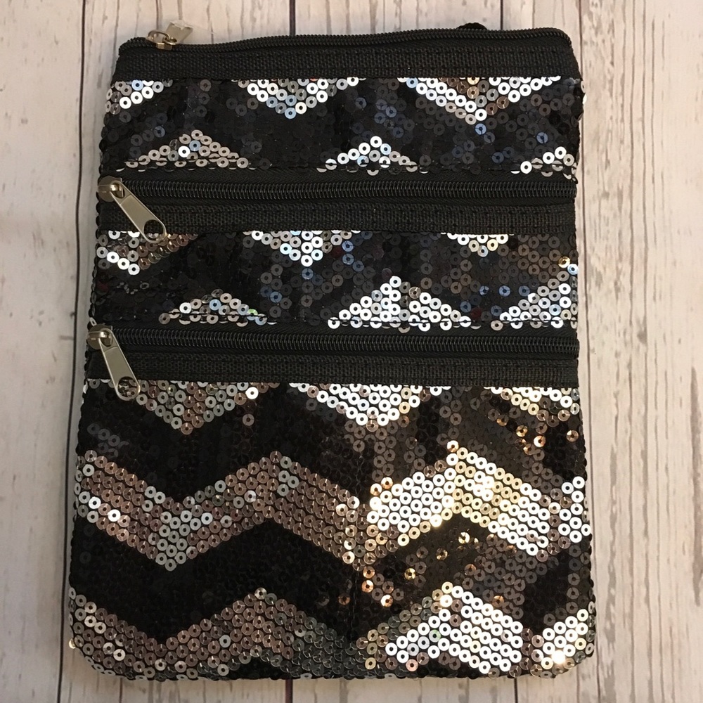Chevron Sequin Messenger Crossbody Bag